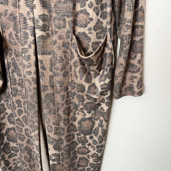 [LNA] Brown Leopard Print Kurt Longline Ribbed Knit Duster Cardigan Size Large L - Picture 7 of 12